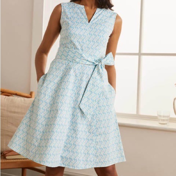 Boden Mischa Belted Midi Fit and Flare Dress in Aqua Swaying Coral Sz 6 - Picture 4 of 16